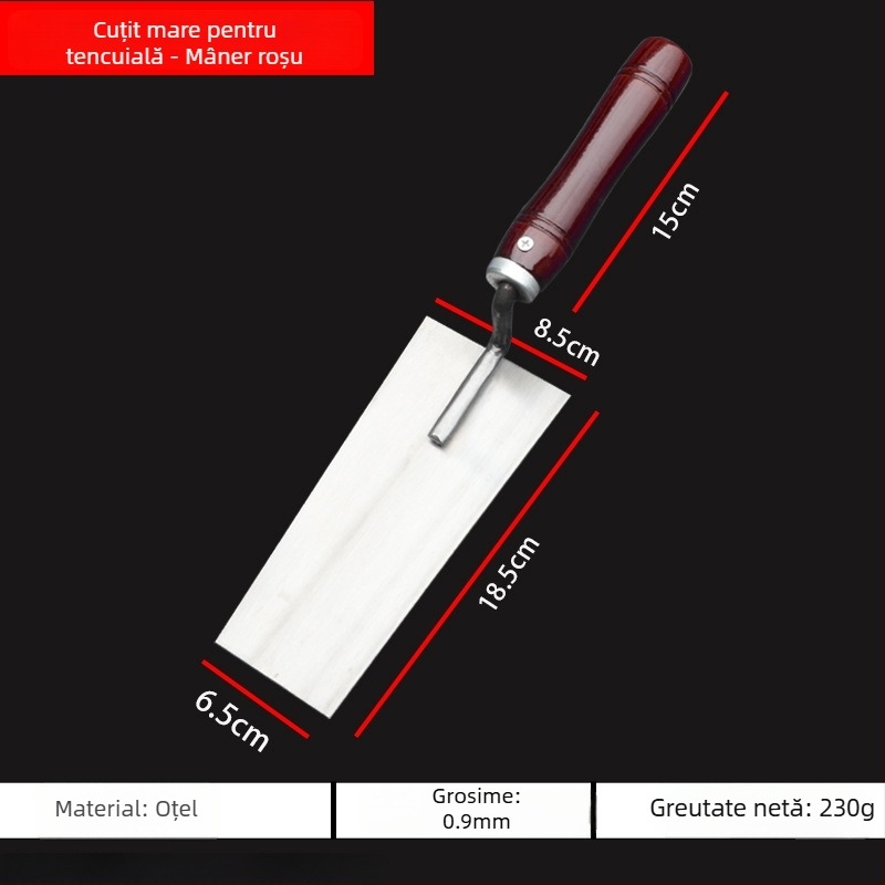 Set de unelte din oțel inoxidabil pentru tencuit, cu mistrie integrată, cuțit pentru tencuit, cuțit pentru chit, lopată zidărie și răzuitor de vopsea, model E18