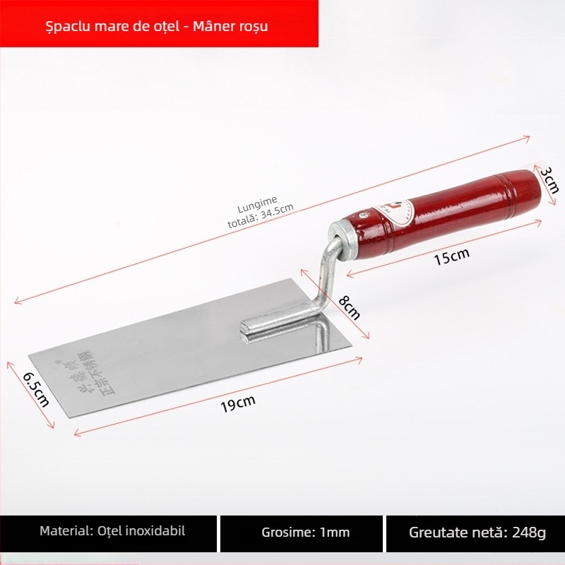 Set de unelte din oțel inoxidabil pentru tencuit, cu mistrie integrată, cuțit pentru tencuit, cuțit pentru chit, lopată zidărie și răzuitor de vopsea, model E18