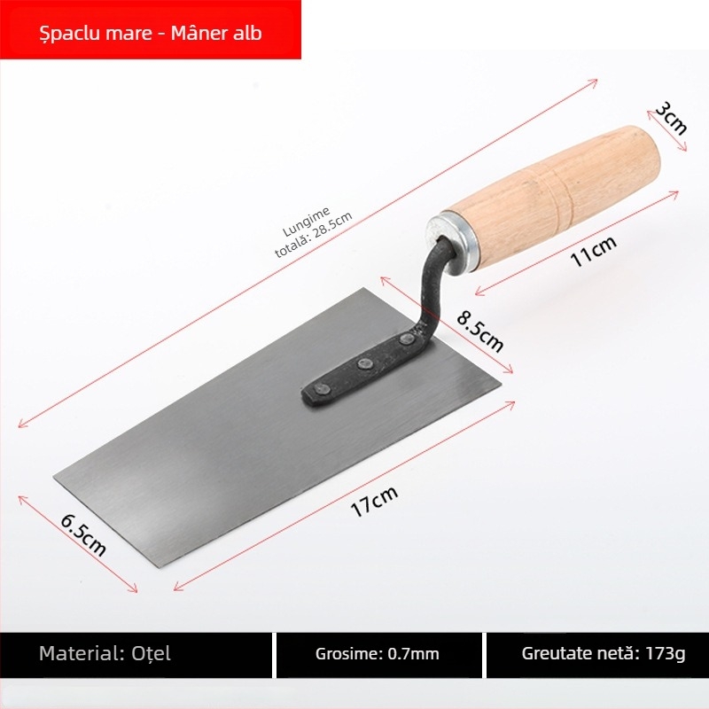 Set de unelte din oțel inoxidabil pentru tencuit, cu mistrie integrată, cuțit pentru tencuit, cuțit pentru chit, lopată zidărie și răzuitor de vopsea, model E18