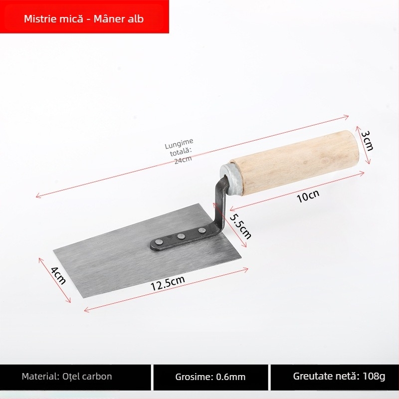Set de unelte din oțel inoxidabil pentru tencuit, cu mistrie integrată, cuțit pentru tencuit, cuțit pentru chit, lopată zidărie și răzuitor de vopsea, model E18