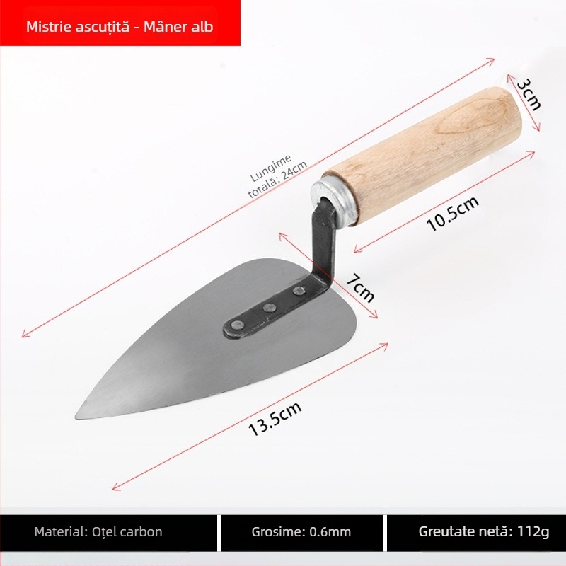 Set de unelte din oțel inoxidabil pentru tencuit, cu mistrie integrată, cuțit pentru tencuit, cuțit pentru chit, lopată zidărie și răzuitor de vopsea, model E18
