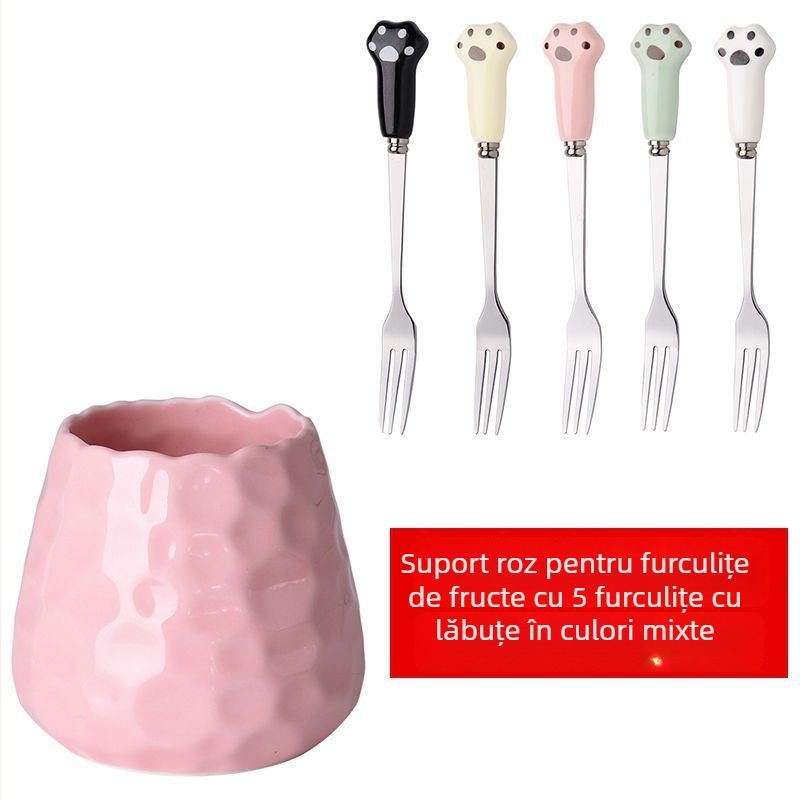 Set de 5 furculițe din oțel inoxidabil pentru fructe, pentru uz casnic – furculițe mici pentru prăjituri, desert, salate și mooncakes
