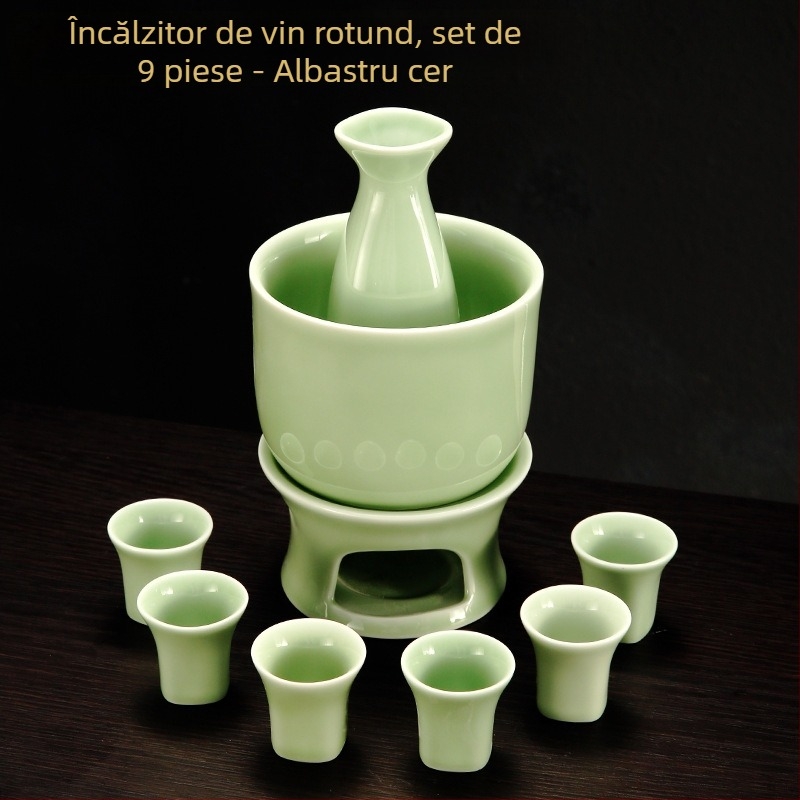 Încălzitor și dozator din porțelan celadon, set de pahare pentru sake pentru uz casnic, cadou de afaceri cu logo personalizat