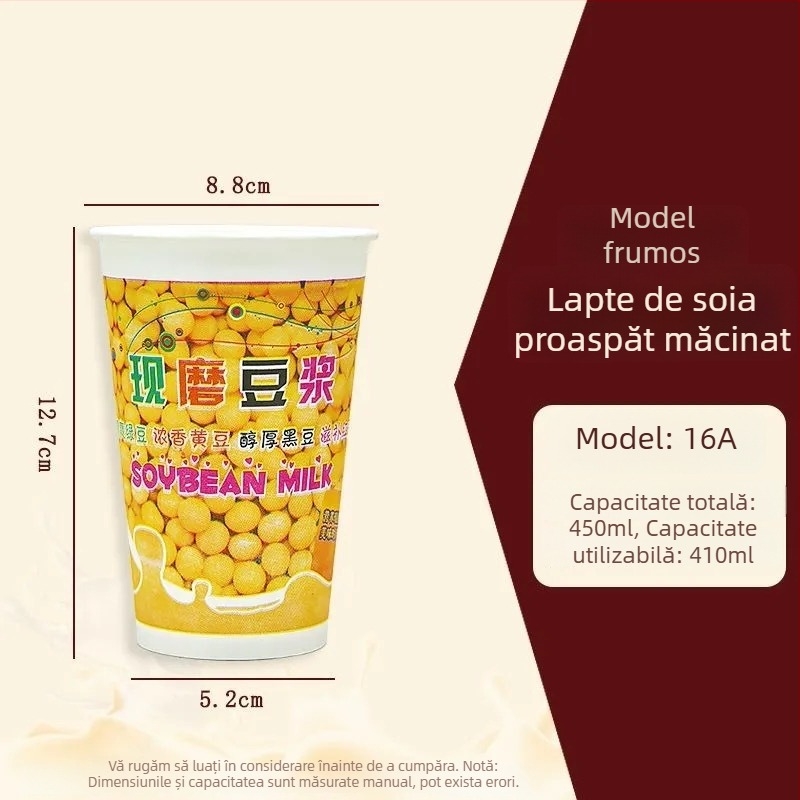 Pahar de hârtie cu capac pentru lapte de soia, de unică folosință, pentru mic dejun la pachet