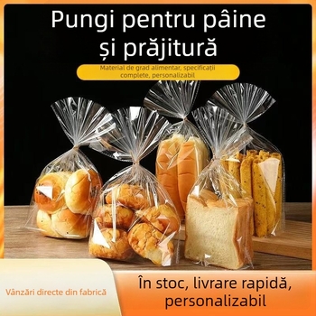 Pungi transparente de ambalare cu deschidere plată pentru toast, pâine, biscuiți și produse de panificație.