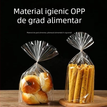 Pungi transparente de ambalare cu deschidere plată pentru toast, pâine, biscuiți și produse de panificație.