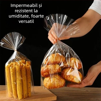 Pungi transparente de ambalare cu deschidere plată pentru toast, pâine, biscuiți și produse de panificație.