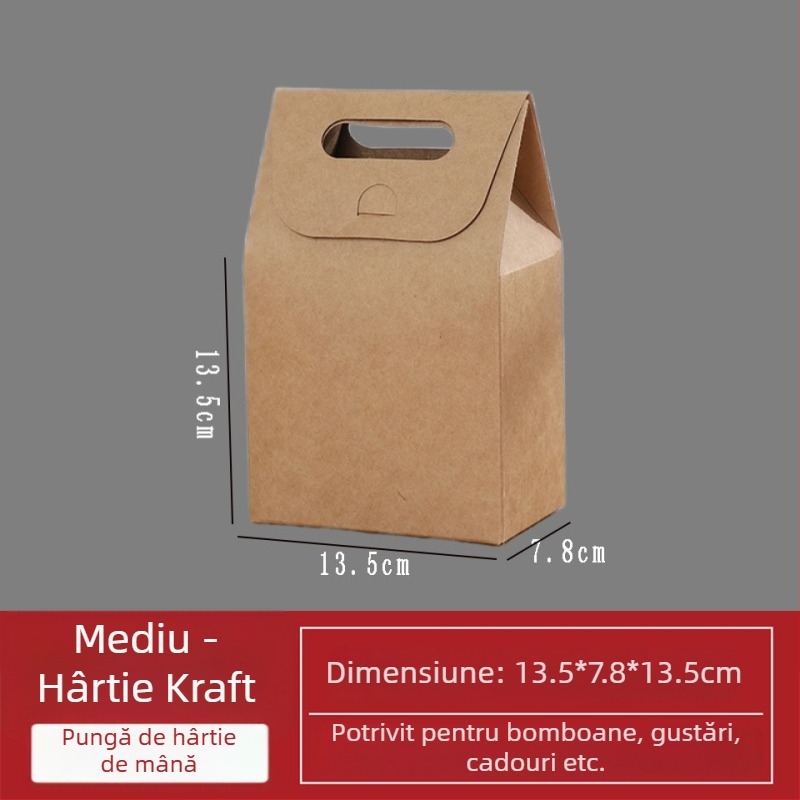 Cutie din hârtie kraft cu mâner pentru ambalarea bomboanelor și gustărilor