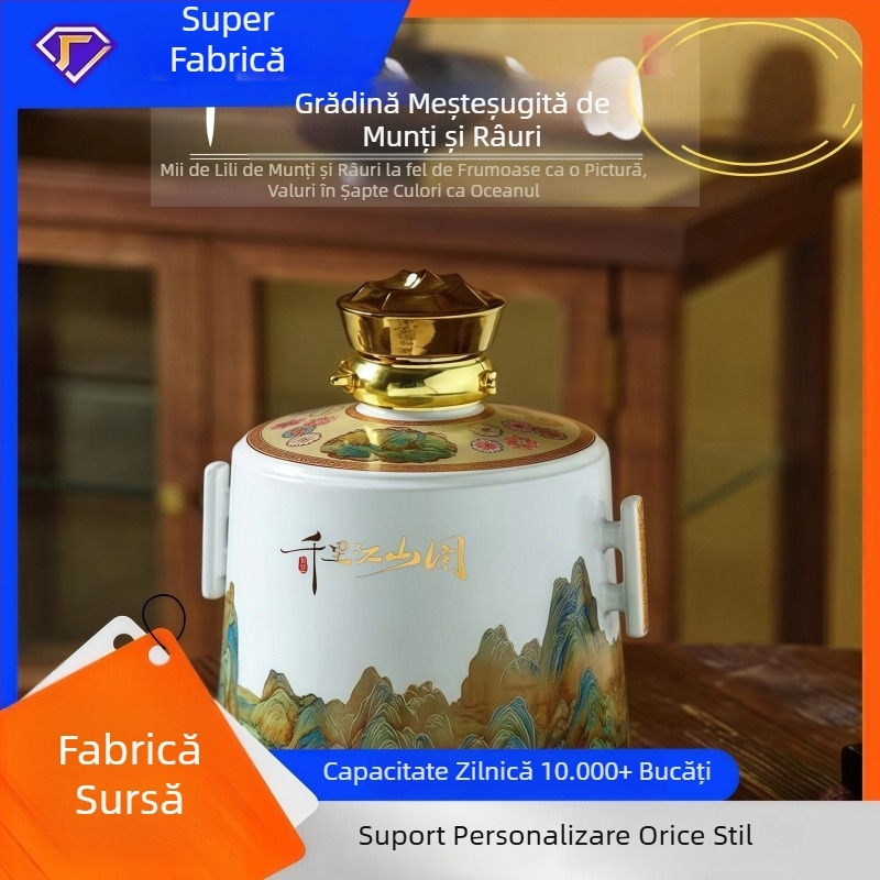 Sticlă ceramică goală pentru vin, model Mii de râuri și munți, porțelan alb, sticlă mică