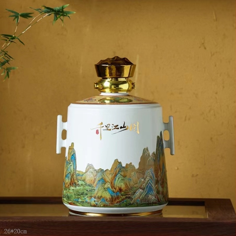 Sticlă ceramică goală pentru vin, model Mii de râuri și munți, porțelan alb, sticlă mică