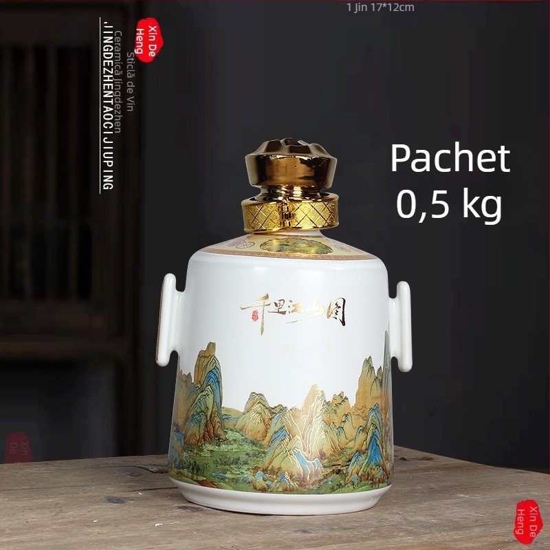 Sticlă ceramică goală pentru vin, model Mii de râuri și munți, porțelan alb, sticlă mică