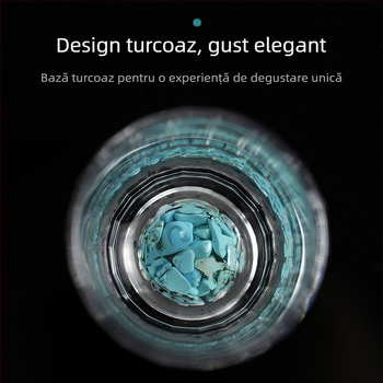 Set turcoaz din cristal pentru băuturi cu pahare de vin alb și suport pentru pahare