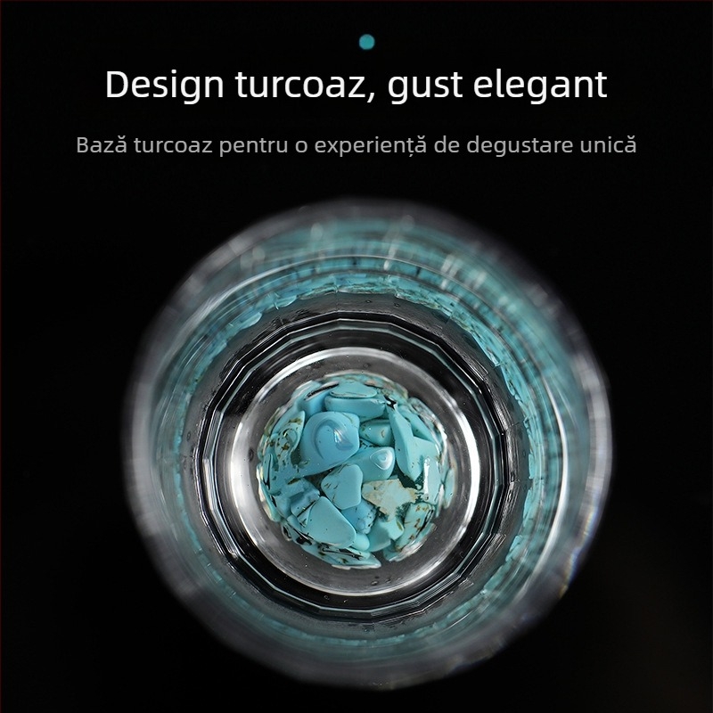 Set turcoaz din cristal pentru băuturi cu pahare de vin alb și suport pentru pahare