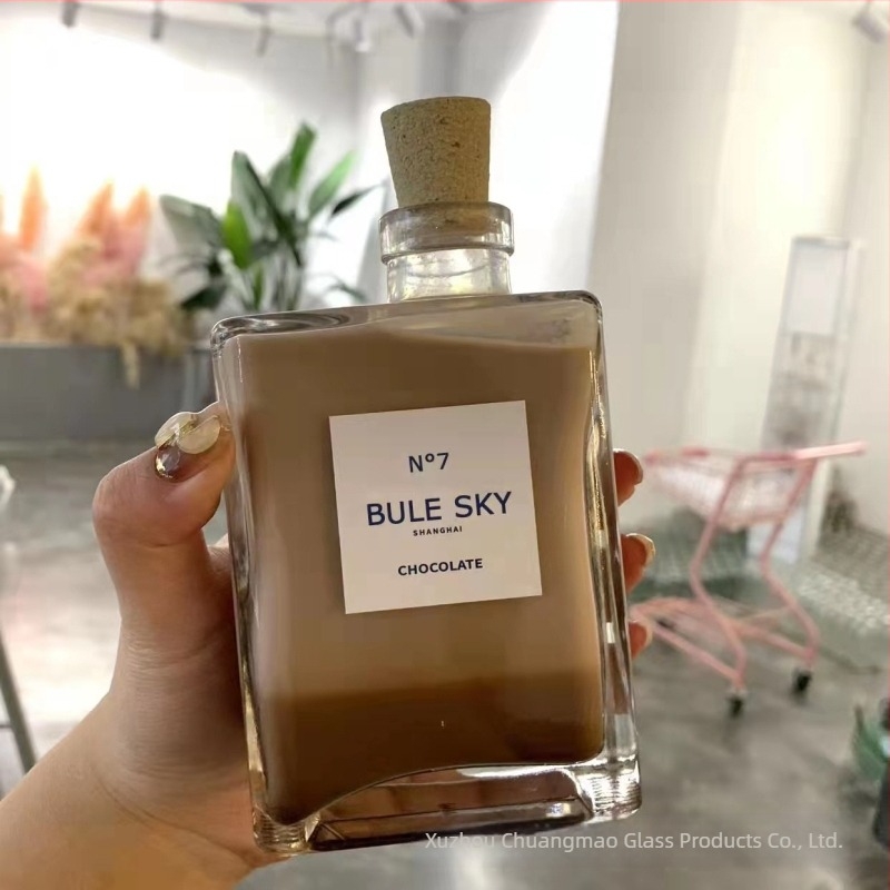 Sticlă de sticlă cu dop de plută pentru ceai cu lapte, cafea, parfum și băuturi; sticlă goală pentru lapte sau suc