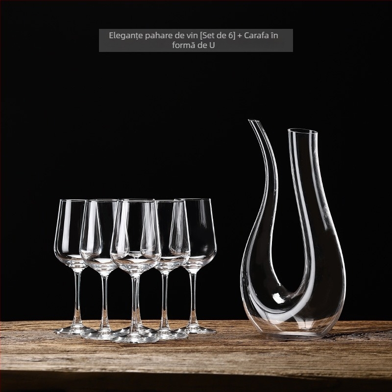 Set decantor cu pahare de vin roșu, pahare înalte, pahare mari de șampanie și pahare de cocktail — design modern minimalist