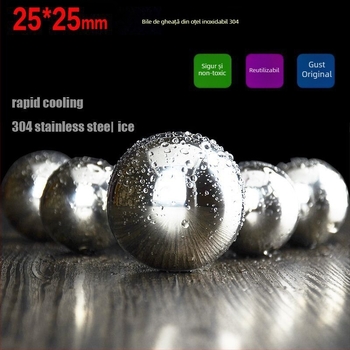 Bilă de gheață din oțel inoxidabil 304, diametrul 25.4 mm, pentru whisky – piatră metalică de bar