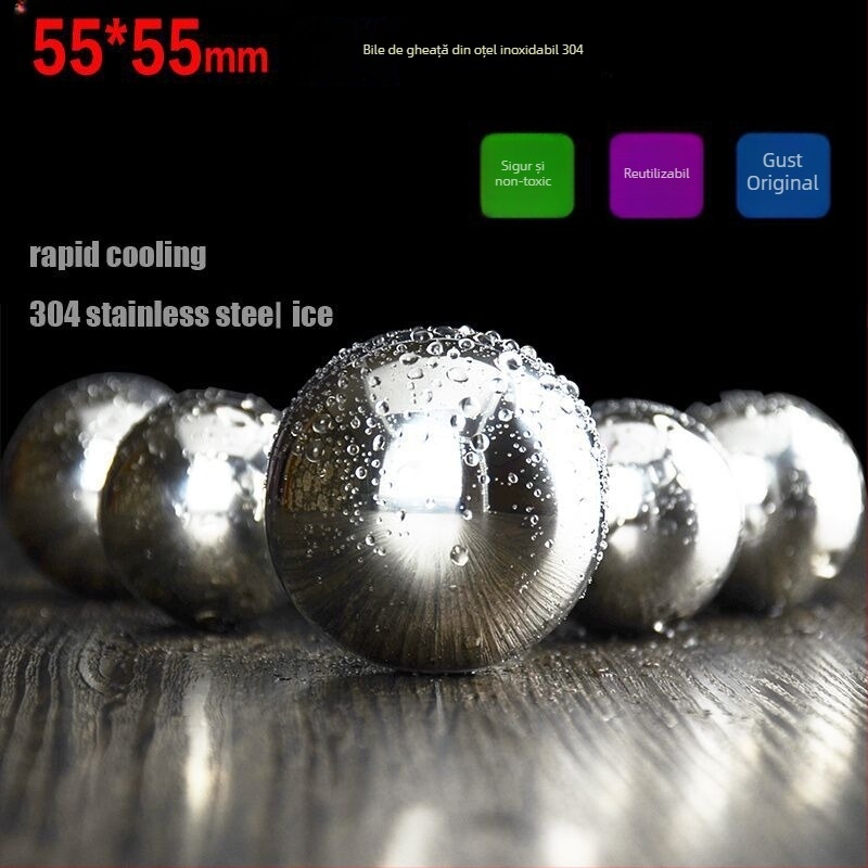 Bilă de gheață din oțel inoxidabil 304, diametrul 25.4 mm, pentru whisky – piatră metalică de bar
