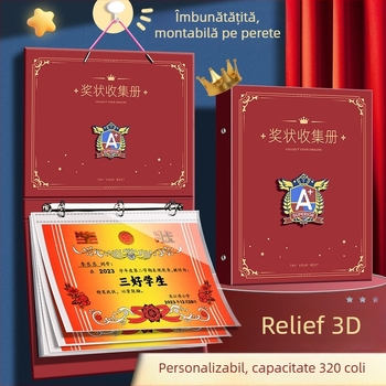 A4 Album de certificate în stil britanic pentru băieți, cu nume personalizabil, album de desene pentru școala primară, pentru montat pe perete și expunerea certificatelor de onoare
