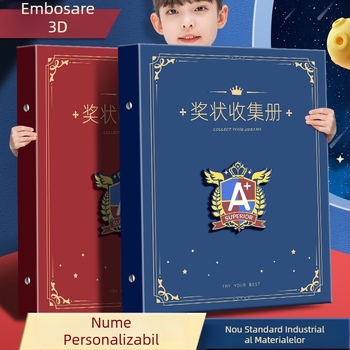 A4 Album de certificate în stil britanic pentru băieți, cu nume personalizabil, album de desene pentru școala primară, pentru montat pe perete și expunerea certificatelor de onoare