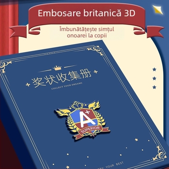 A4 Album de certificate în stil britanic pentru băieți, cu nume personalizabil, album de desene pentru școala primară, pentru montat pe perete și expunerea certificatelor de onoare