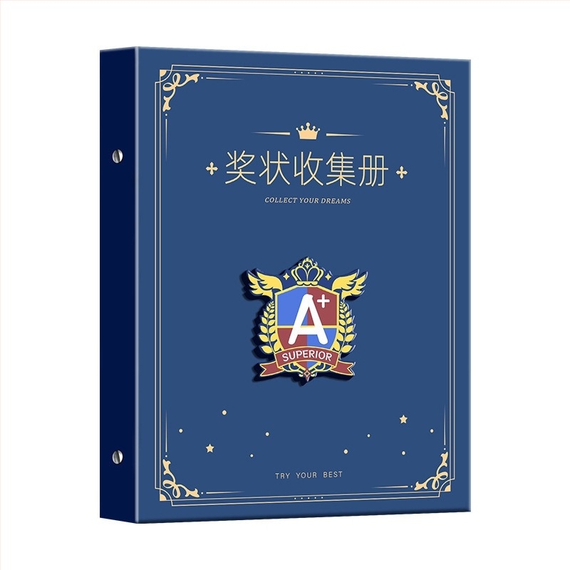 A4 Album de certificate în stil britanic pentru băieți, cu nume personalizabil, album de desene pentru școala primară, pentru montat pe perete și expunerea certificatelor de onoare