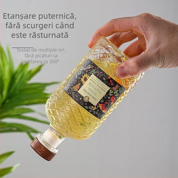 Sticlă de vin din sticlă cu model diamant, 500 ml, sigilată cu dop din plută, pentru vinuri de fructe și vin roșu de casă, sticlă goală
