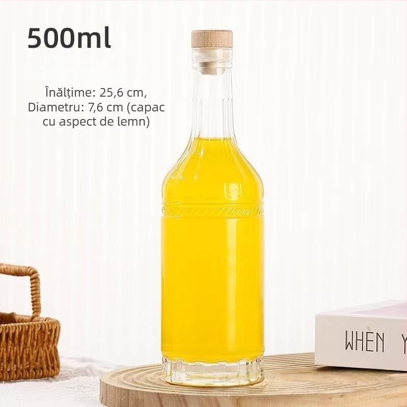 Sticlă de vin din sticlă cu model diamant, 500 ml, sigilată cu dop din plută, pentru vinuri de fructe și vin roșu de casă, sticlă goală