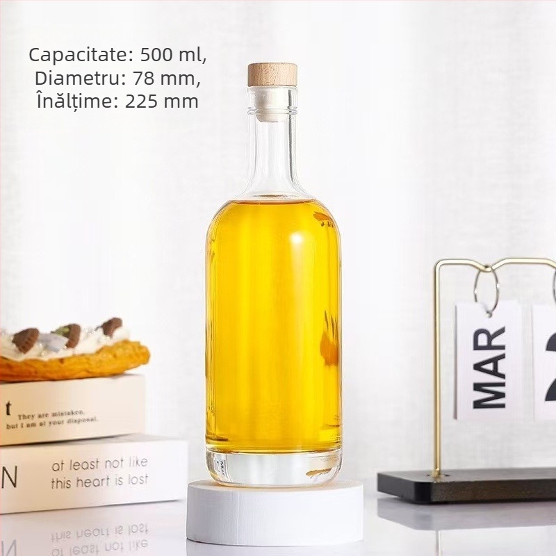 Sticlă de vin din sticlă cu model diamant, 500 ml, sigilată cu dop din plută, pentru vinuri de fructe și vin roșu de casă, sticlă goală