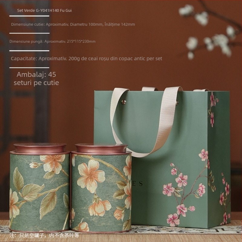 Conserve metalice rotunde pentru ceai, capacitate 0,5 lb, pentru ceai negru, ceai verde și ceai de iasomie, cutie cadou goală