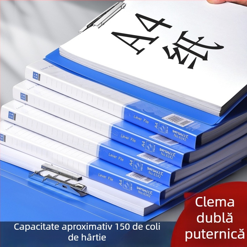 Set de 10 dosare A4 groase, cu clips puternice – clip unic și dublu, pentru depozitare pe birou