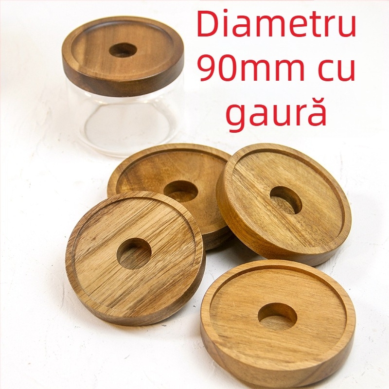 Capac din lemn de salcâm pentru borcan alimentar, borcan sigilat cu capac filet, sticlă, lemn masiv