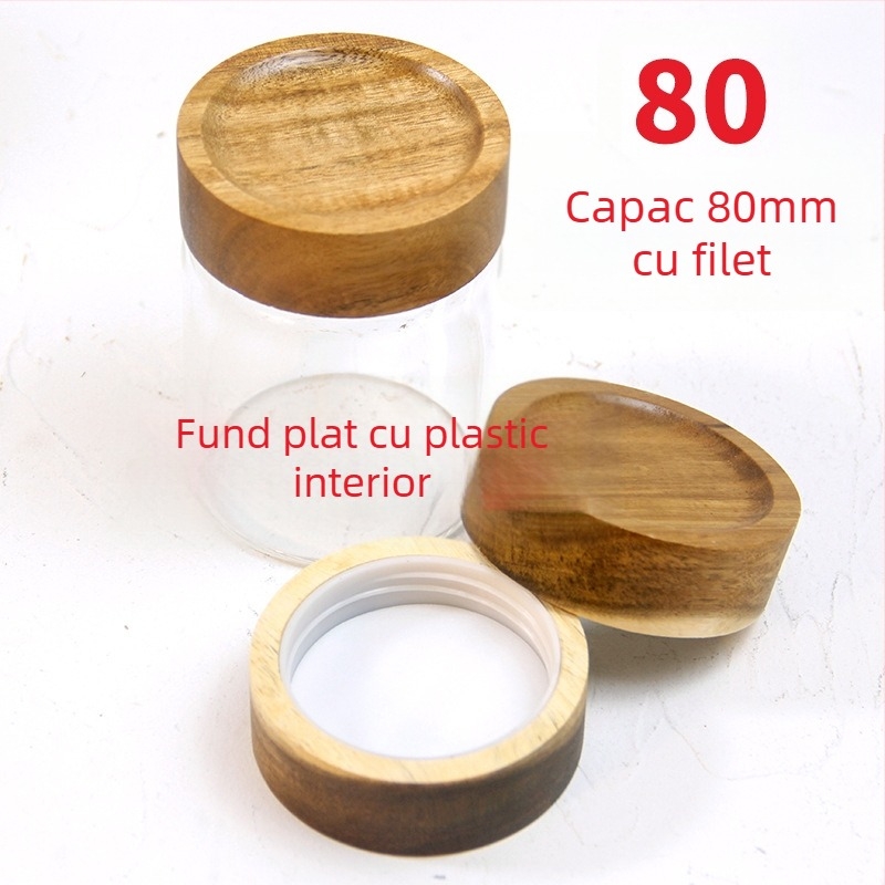 Capac din lemn de salcâm pentru borcan alimentar, borcan sigilat cu capac filet, sticlă, lemn masiv