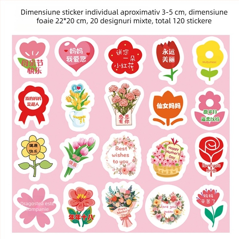 Stickere pentru Ziua Mamei – pentru mamă, modele decorative mici pentru buchet de flori, pungă de cadou și cutie de cadou, autocolante autoadezive