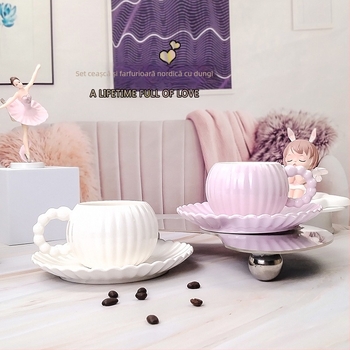 Set cană și farfurioară din ceramică, design creativ, cană de cafea cu farfurie cu dungi, cadou