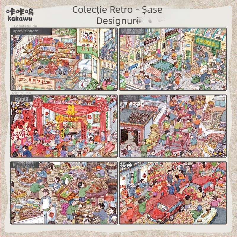 Seria Kaka Wu 26.0: Stickere 3D cu scene de viață miniaturale pentru jurnal DIY, nostalgie din anii '80, stil etnic