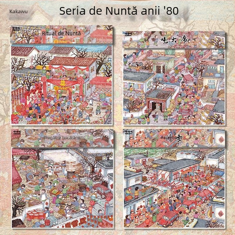 Seria Kaka Wu 26.0: Stickere 3D cu scene de viață miniaturale pentru jurnal DIY, nostalgie din anii '80, stil etnic
