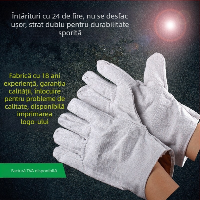 Mănuși de sudură din pânză, dublu strat, întărite, rezistente la ulei, lungi