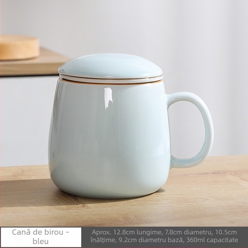 Cană de ceai cu filtru și capac, design simplu, cană de birou personală pentru femei