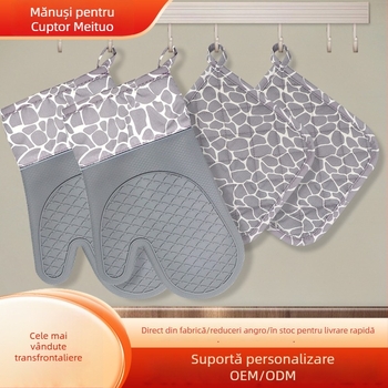 Mănuși de bucătărie cu silicon și bumbac, rezistente la temperaturi înalte, sigure pentru cuptor și microunde, model cerb