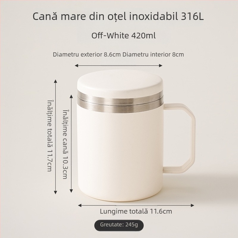 Cană din oțel inoxidabil 316L cu capac, pentru uz casnic și de birou, cană izolată pentru cafea, cu bază mai groasă