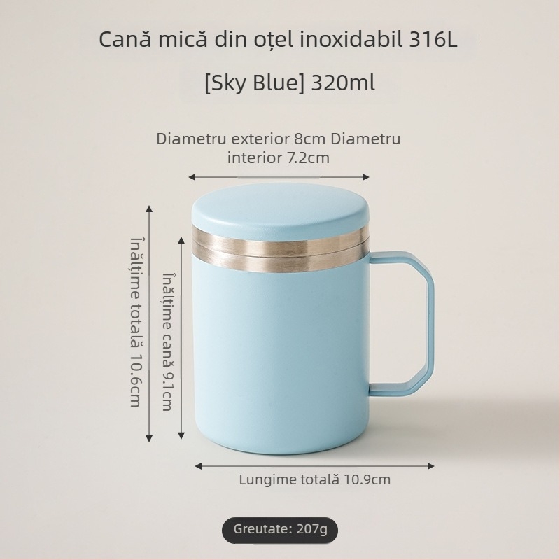 Cană din oțel inoxidabil 316L cu capac, pentru uz casnic și de birou, cană izolată pentru cafea, cu bază mai groasă