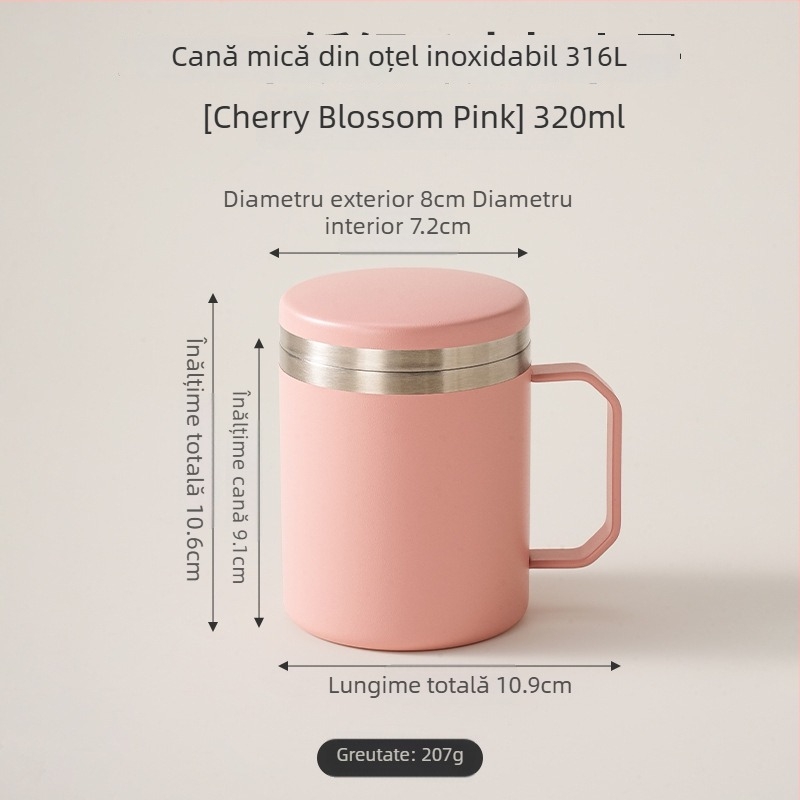 Cană din oțel inoxidabil 316L cu capac, pentru uz casnic și de birou, cană izolată pentru cafea, cu bază mai groasă