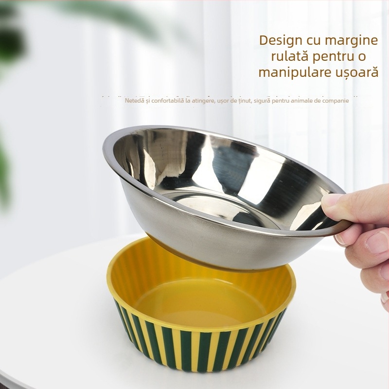 Vas de hrănire pentru animale de companie, antiderapant, dungat, tri-culoare, pentru câini și pisici