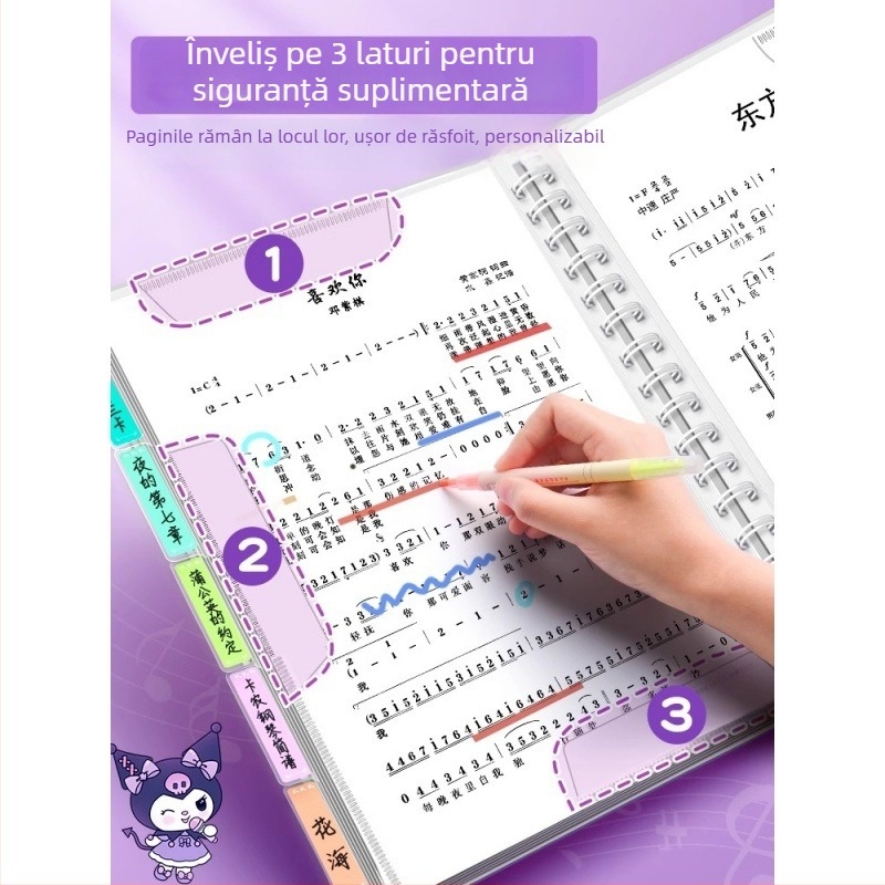 Suport pentru partituri de pian A4, cu pagini transparente intercalate, dosar din plastic pentru partituri, 40 de pagini, Chalk Time
