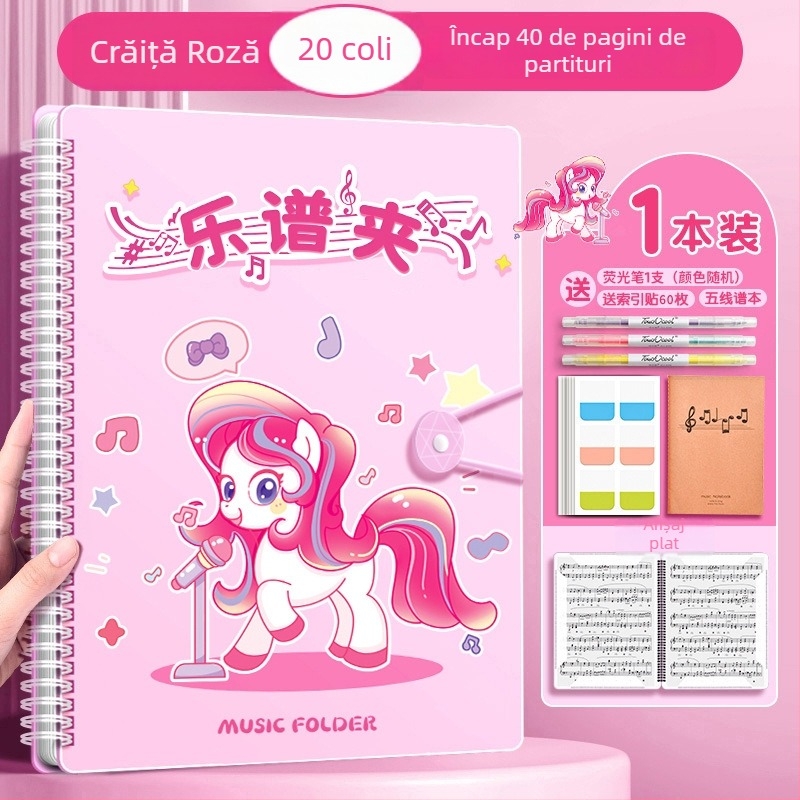 Suport pentru partituri de pian A4, cu pagini transparente intercalate, dosar din plastic pentru partituri, 40 de pagini, Chalk Time