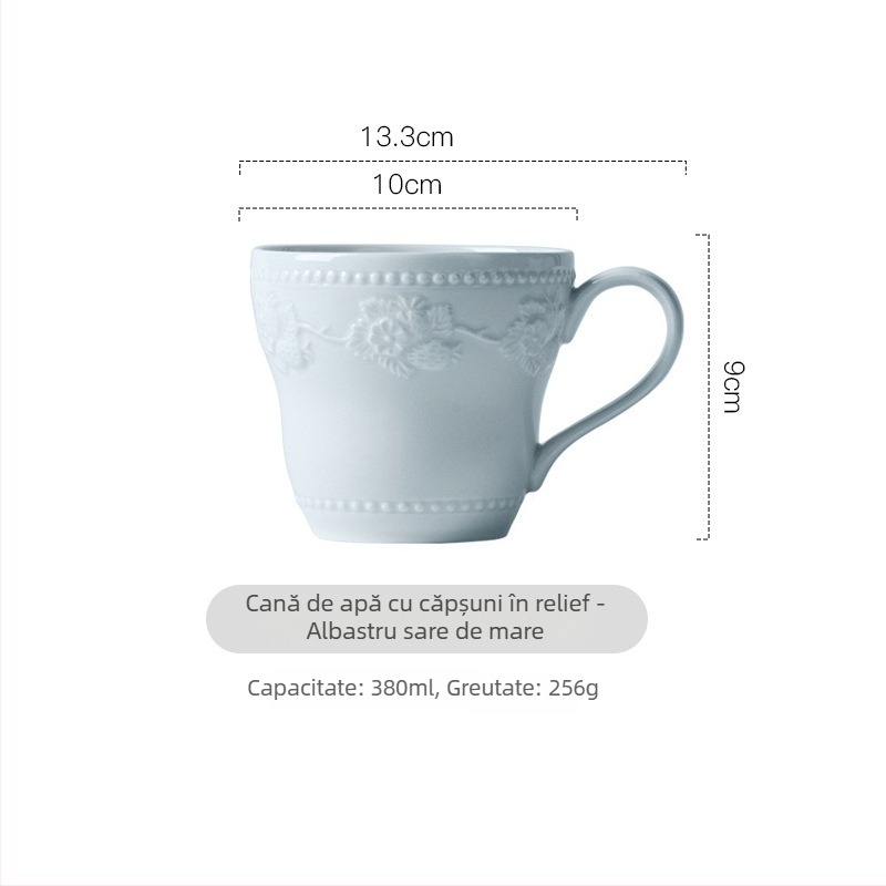 Ceașcă ceramică cu relief, design elegant, stil franțuzesc pentru cupluri, ceașcă de mic dejun