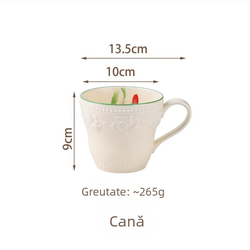 Ceașcă ceramică cu relief, design elegant, stil franțuzesc pentru cupluri, ceașcă de mic dejun