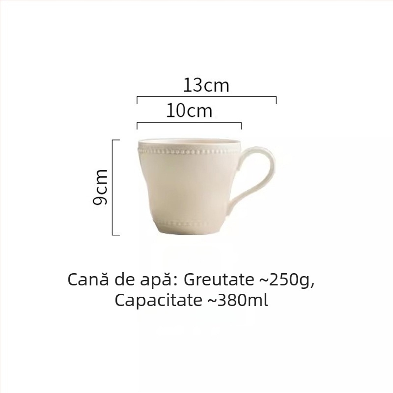 Ceașcă ceramică cu relief, design elegant, stil franțuzesc pentru cupluri, ceașcă de mic dejun