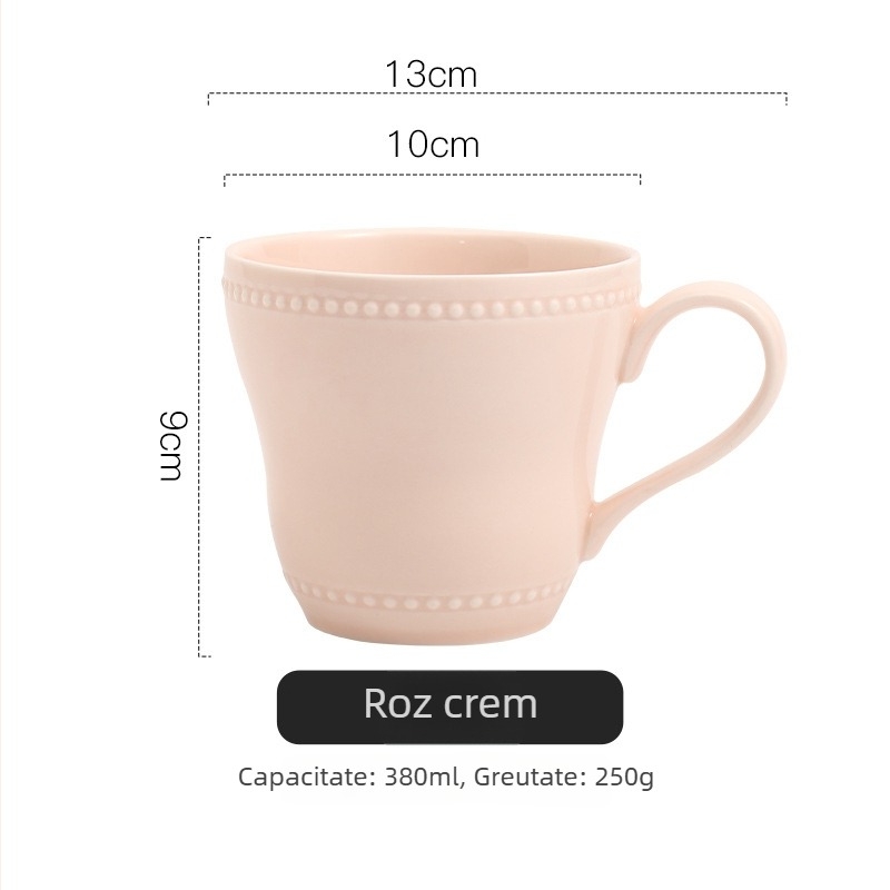 Ceașcă ceramică cu relief, design elegant, stil franțuzesc pentru cupluri, ceașcă de mic dejun