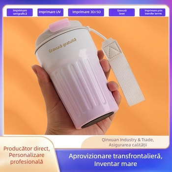 Cupa termo din oțel inoxidabil, cu curea, portabilă și drăguță, ceașcă de cafea